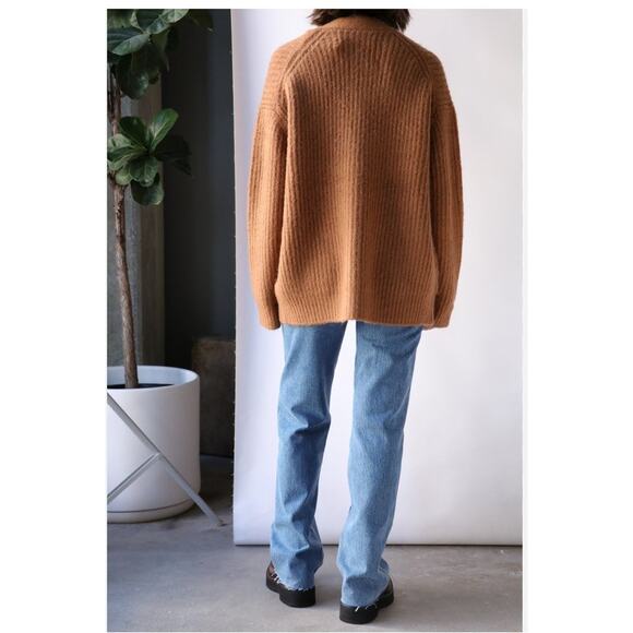 RE/DONE 90s V Neck Oversized Alpaca Cardigan Sweater Camel Shag M - Picture 5 of 10